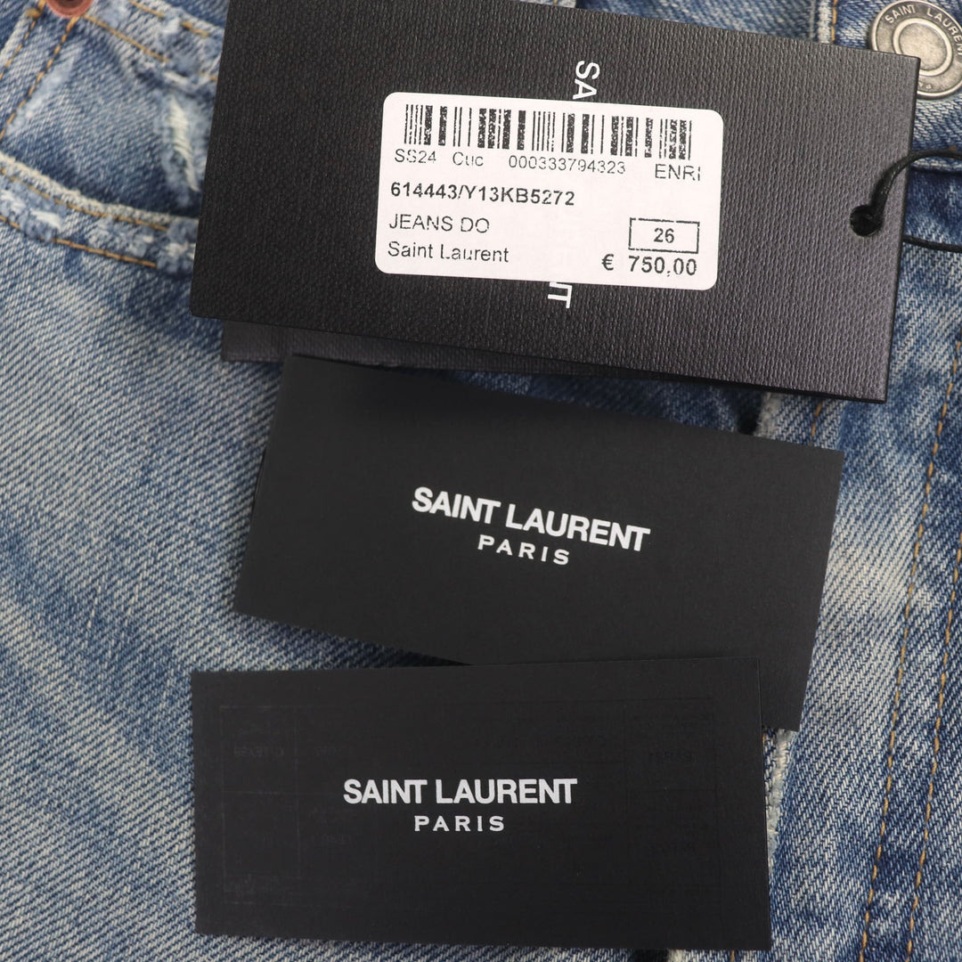 新品 SAINT LAURENT PARIS デニムパンツ アイスブルー コットン レディース 26 614443