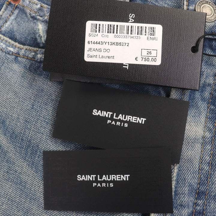 新品 SAINT LAURENT PARIS デニムパンツ アイスブルー コットン レディース 26 614443