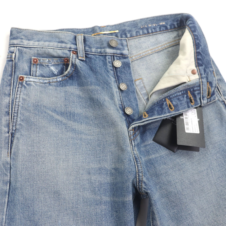 新品 SAINT LAURENT PARIS デニムパンツ アイスブルー コットン レディース 26 614443