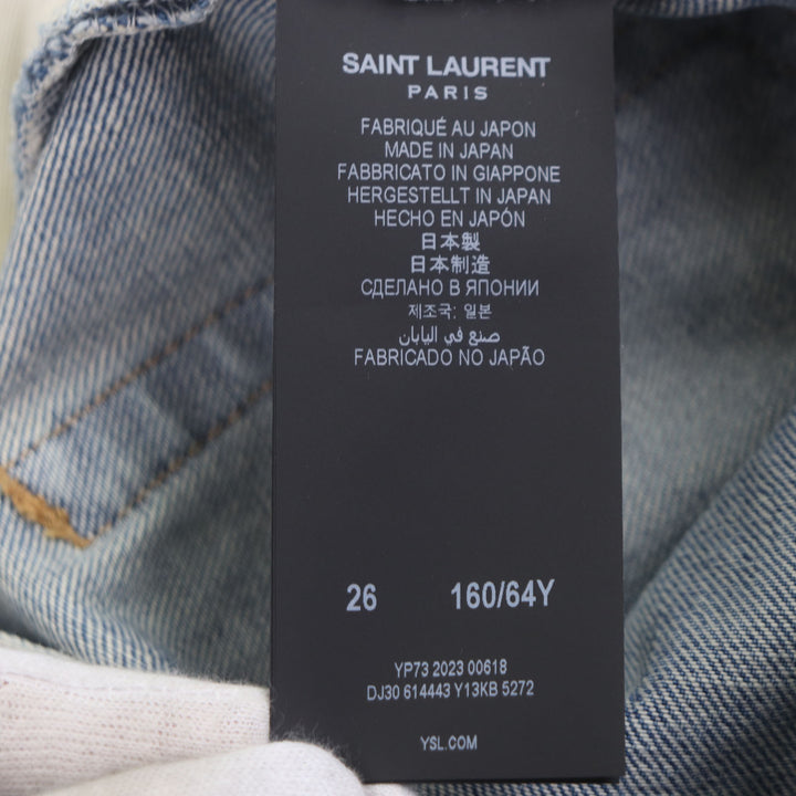 新品 SAINT LAURENT PARIS デニムパンツ アイスブルー コットン レディース 26 614443