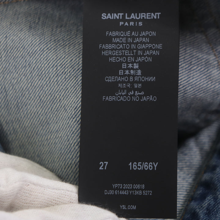 新品 SAINT LAURENT PARIS デニムパンツ アイスブルー コットン レディース 26 614443