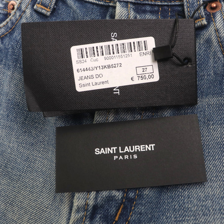 新品 SAINT LAURENT PARIS デニムパンツ アイスブルー コットン レディース 26 614443