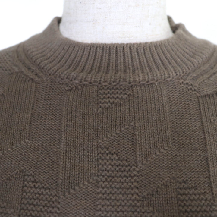 新品 HERMES ワンピース H柄 長袖ニット ブラウン ウール 36 4H2523D3
