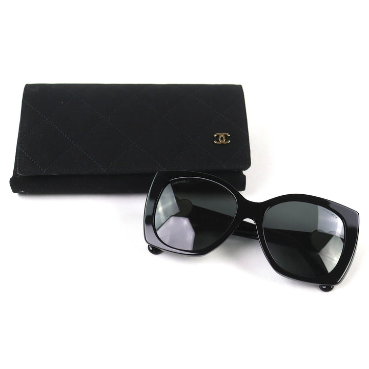 Excellent CHANEL sunglasses COCO Mark Heart Square Shape Eyewear black 5519-A