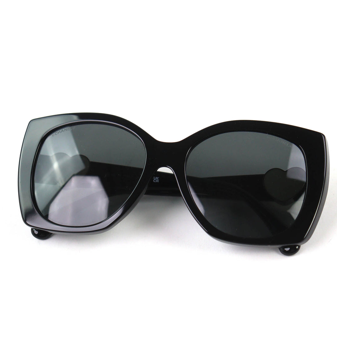 Excellent CHANEL sunglasses COCO Mark Heart Square Shape Eyewear black 5519-A
