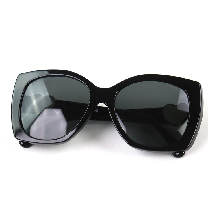 Excellent CHANEL sunglasses COCO Mark Heart Square Shape Eyewear black 5519-A