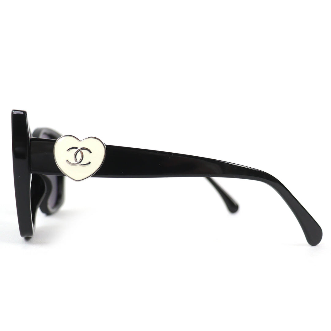 Excellent CHANEL sunglasses COCO Mark Heart Square Shape Eyewear black 5519-A