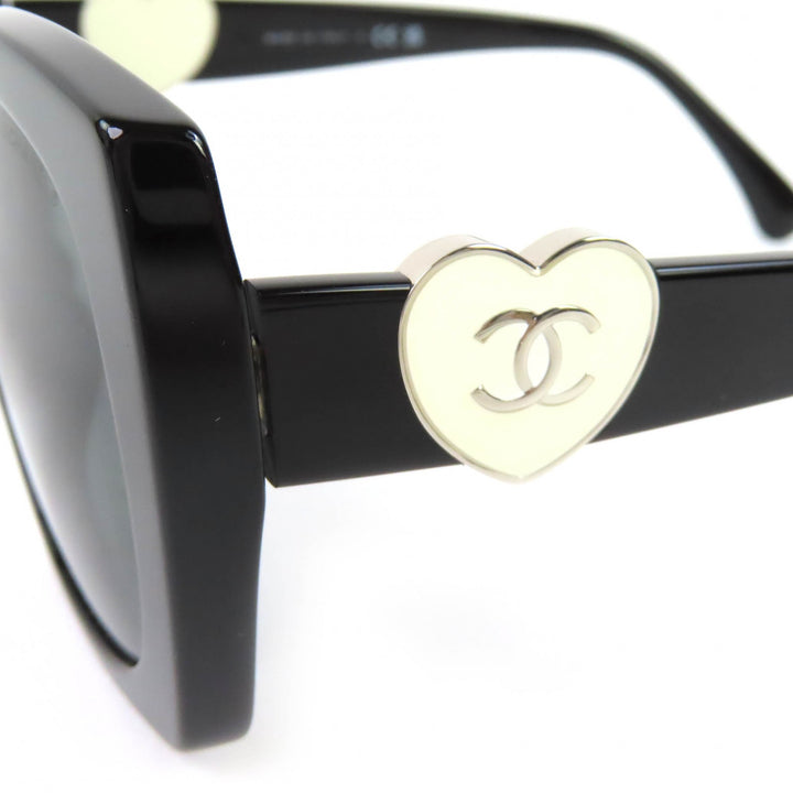 Excellent CHANEL sunglasses COCO Mark Heart Square Shape Eyewear black 5519-A
