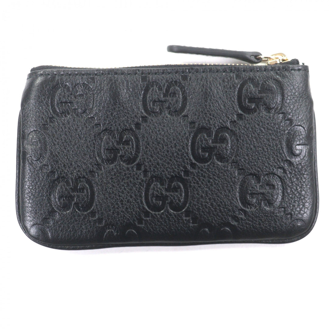 Excellent GUCCI Coin case Current GG emblem key pouch black leather mens 815891