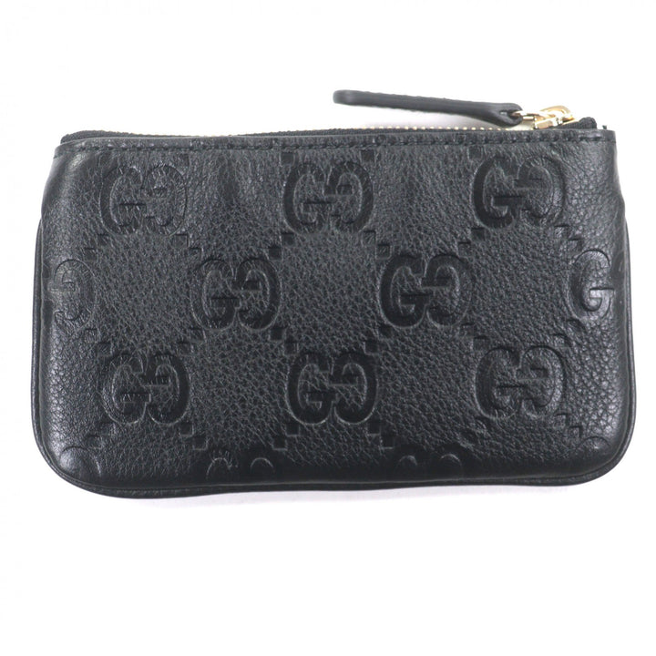 Excellent GUCCI Coin case Current GG emblem key pouch black leather mens 815891
