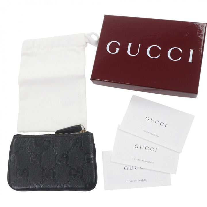 Excellent GUCCI Coin case Current GG emblem key pouch black leather mens 815891