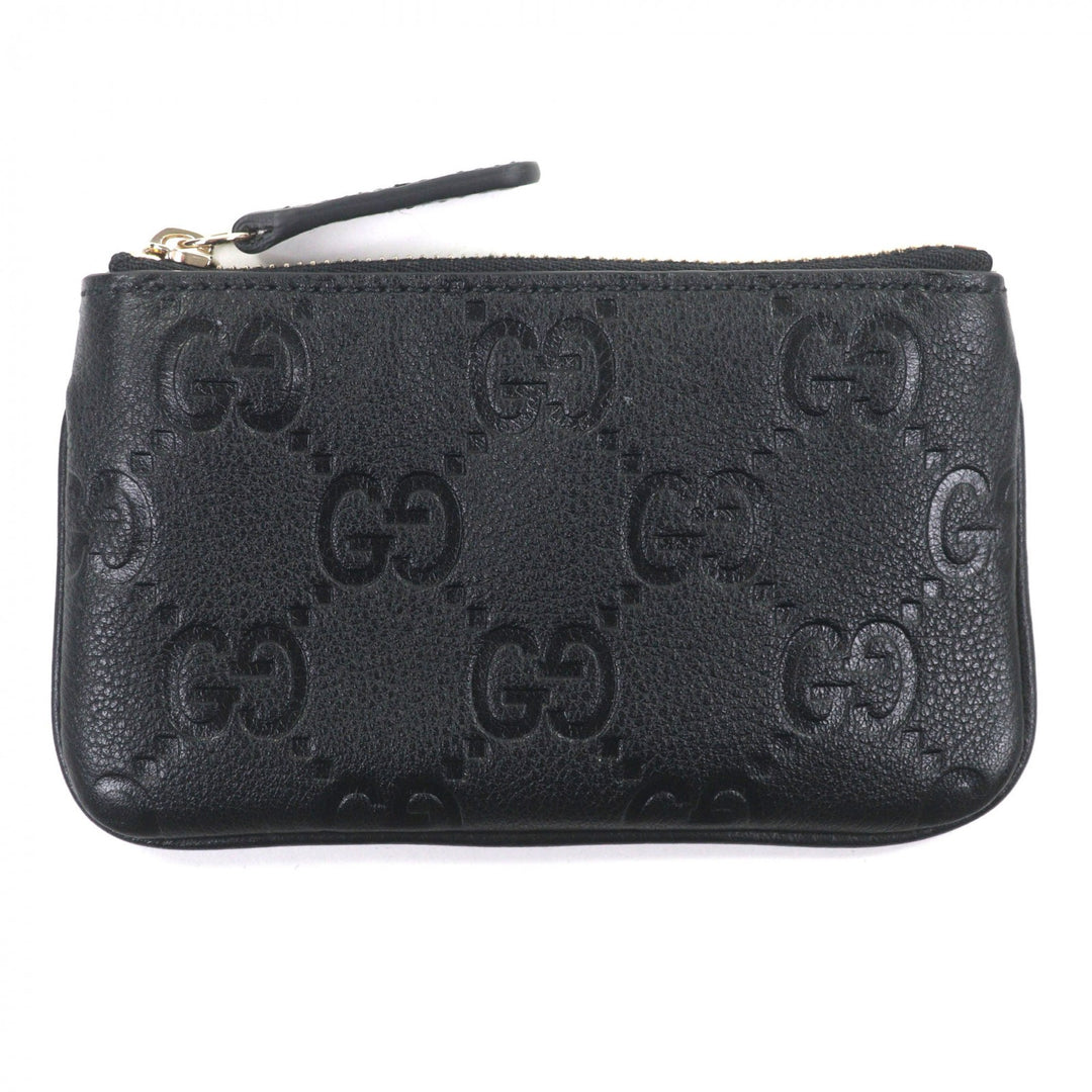 Excellent GUCCI Coin case Current GG emblem key pouch black leather mens 815891