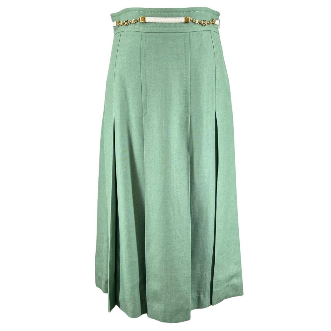 Excellent GUCCI skirt Linen Blend GG Marmont Mint green Rayon Women 36 652132