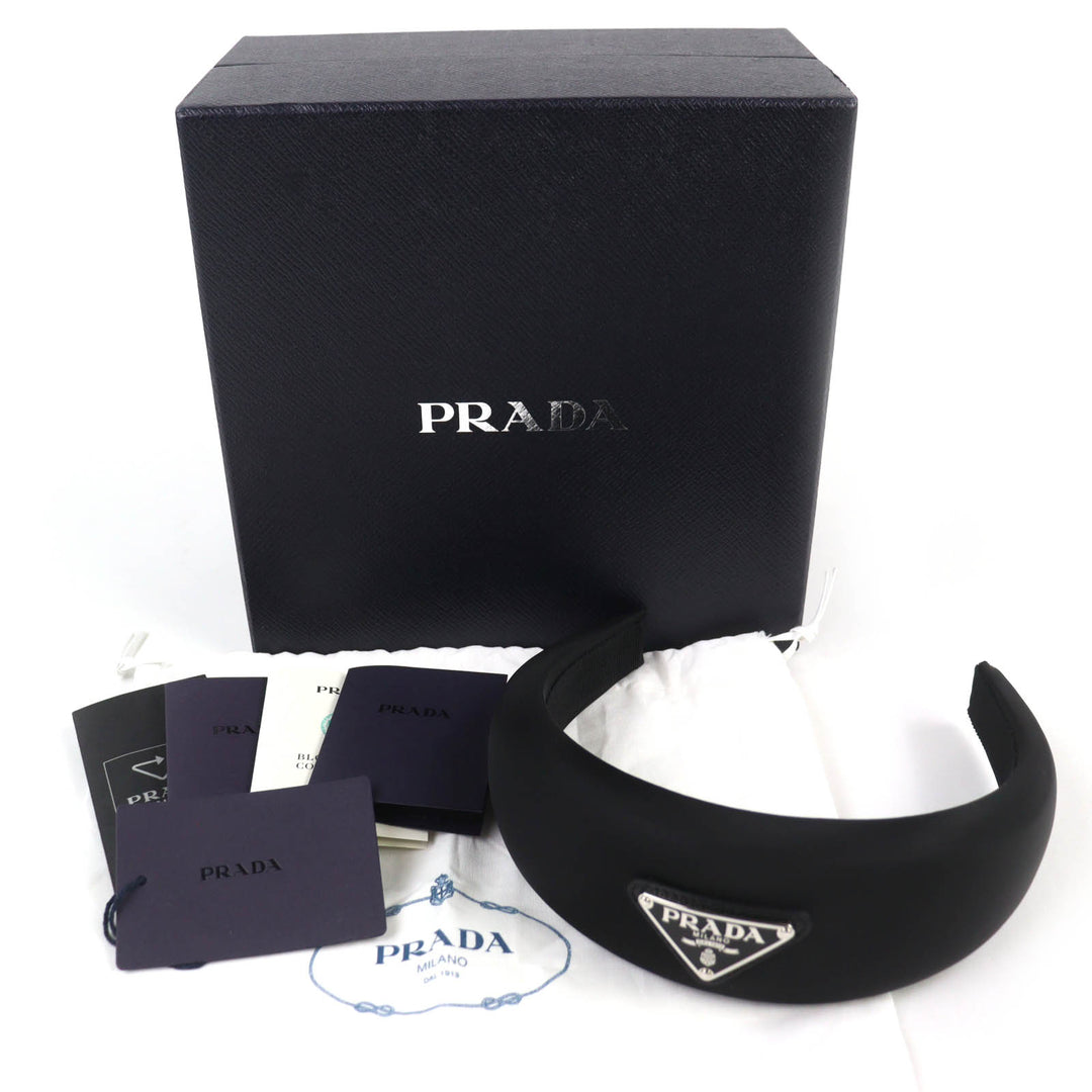 Excellent PRADA hair accessory Triangle logo with RE-NYLON headband black 1IH016
