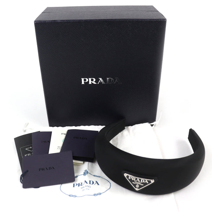 Excellent PRADA hair accessory Triangle logo with RE-NYLON headband black 1IH016
