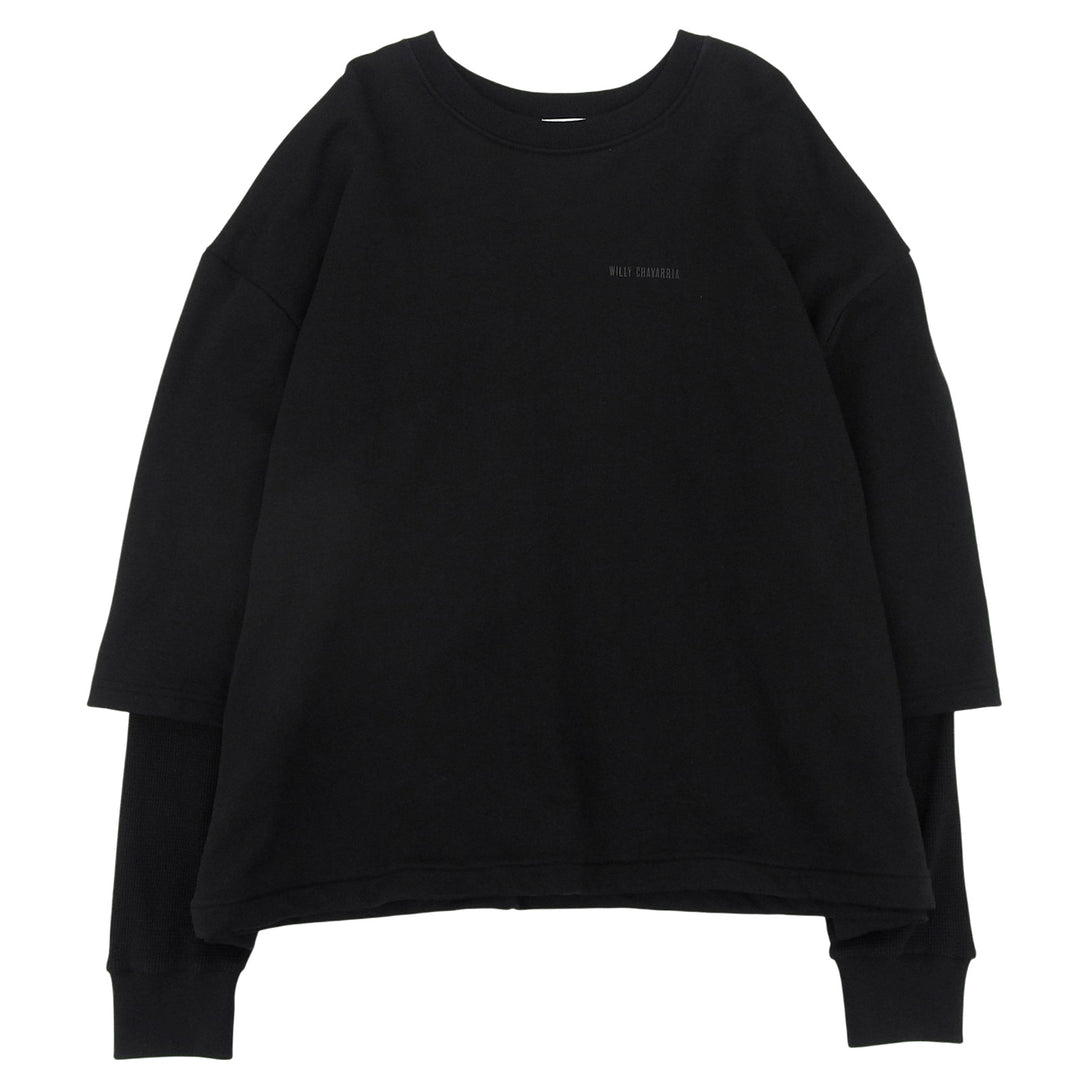 Pristine WILLY CHAVARRIA sweat WAFFLE LINED LS BUFFALO T black cotton mens L