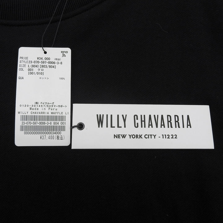 Pristine WILLY CHAVARRIA sweat WAFFLE LINED LS BUFFALO T black cotton mens L