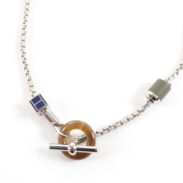 新品 HERMES ネックレス Meli Melo Hロゴ ペンダント シルバー ブルー レディース