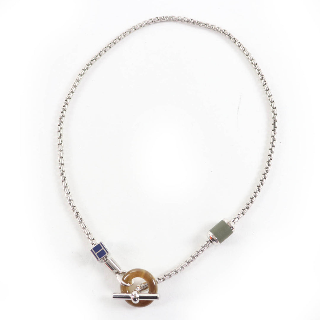 新品 HERMES ネックレス Meli Melo Hロゴ ペンダント シルバー ブルー レディース