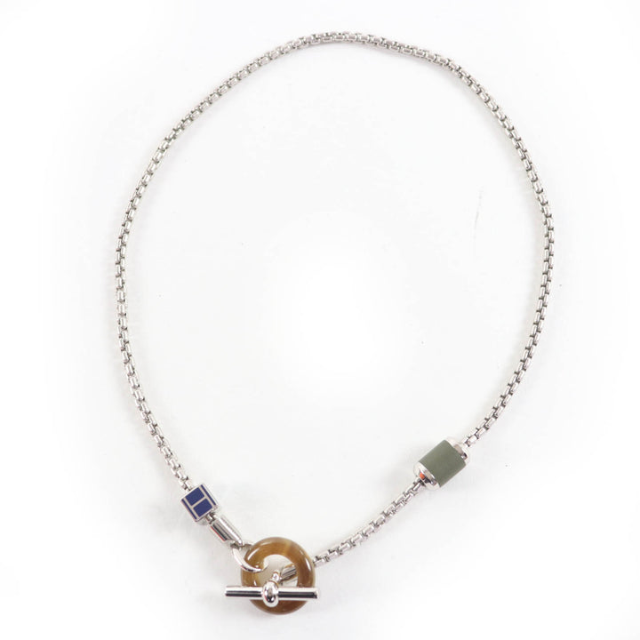 新品 HERMES ネックレス Meli Melo Hロゴ ペンダント シルバー ブルー レディース