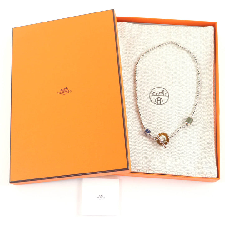 新品 HERMES ネックレス Meli Melo Hロゴ ペンダント シルバー ブルー レディース