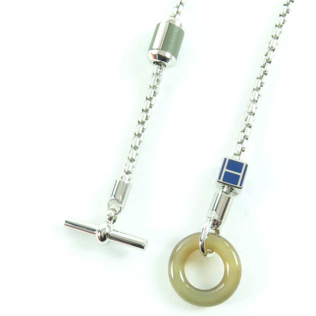 新品 HERMES ネックレス Meli Melo Hロゴ ペンダント シルバー ブルー レディース