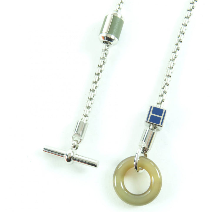 新品 HERMES ネックレス Meli Melo Hロゴ ペンダント シルバー ブルー レディース