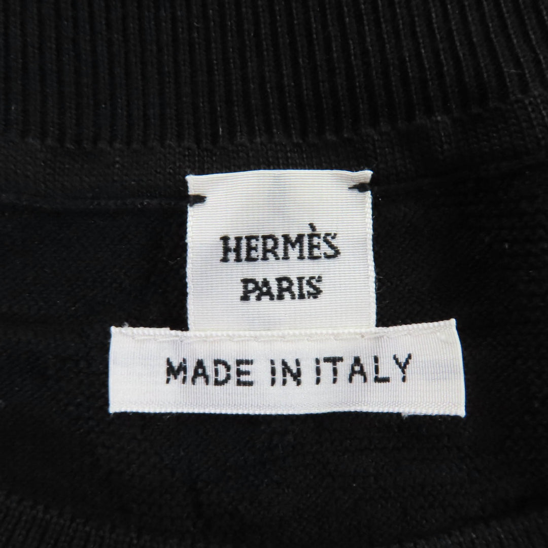 Excellent HERMES Short sleeve knit Naoussa Chaine black silk 36 4E2649DC