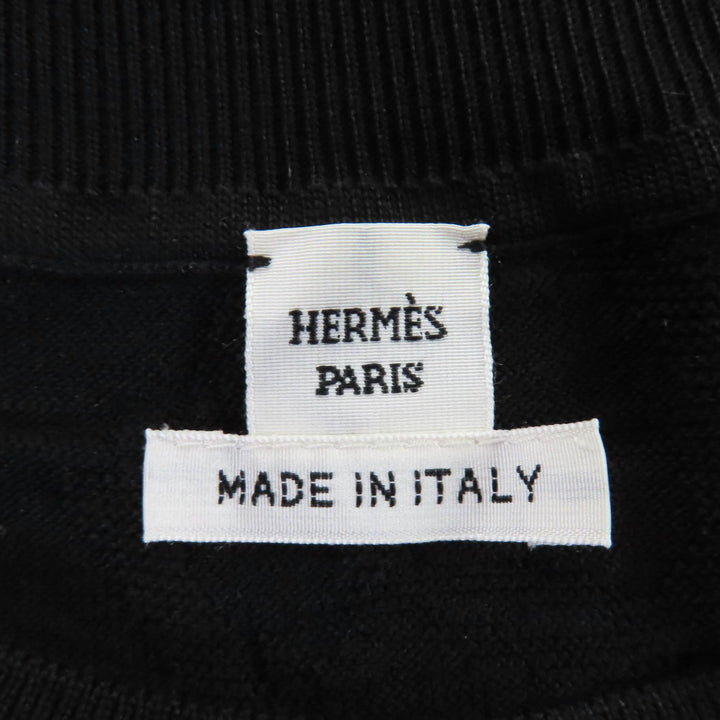 Excellent HERMES Short sleeve knit Naoussa Chaine black silk 36 4E2649DC