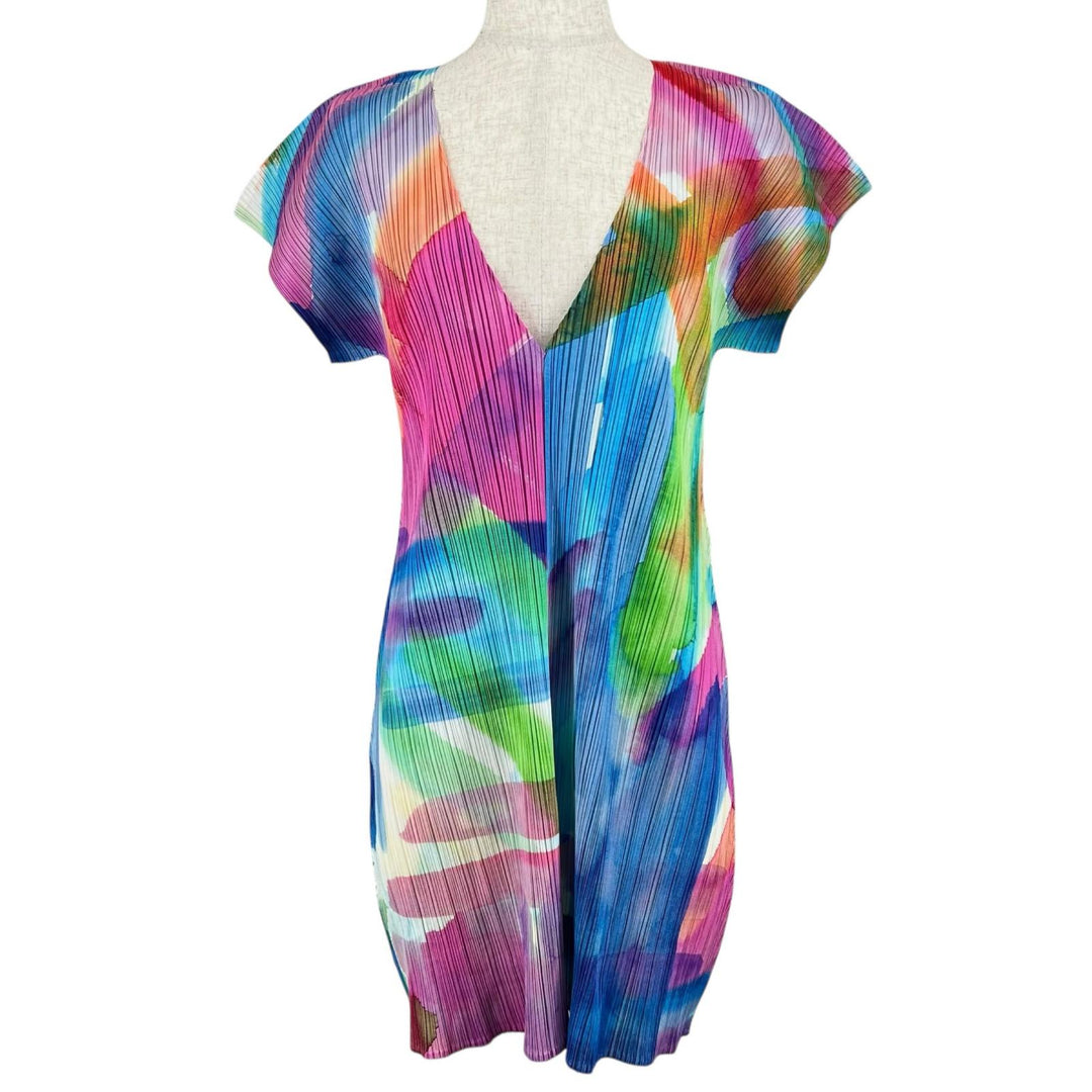 Excellent PLEATS PLEASE one piece V neck multicolor polyester Women 3 PP01-JT688