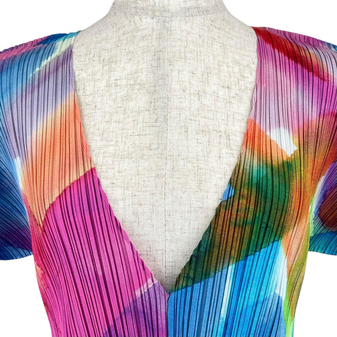 Excellent PLEATS PLEASE one piece V neck multicolor polyester Women 3 PP01-JT688