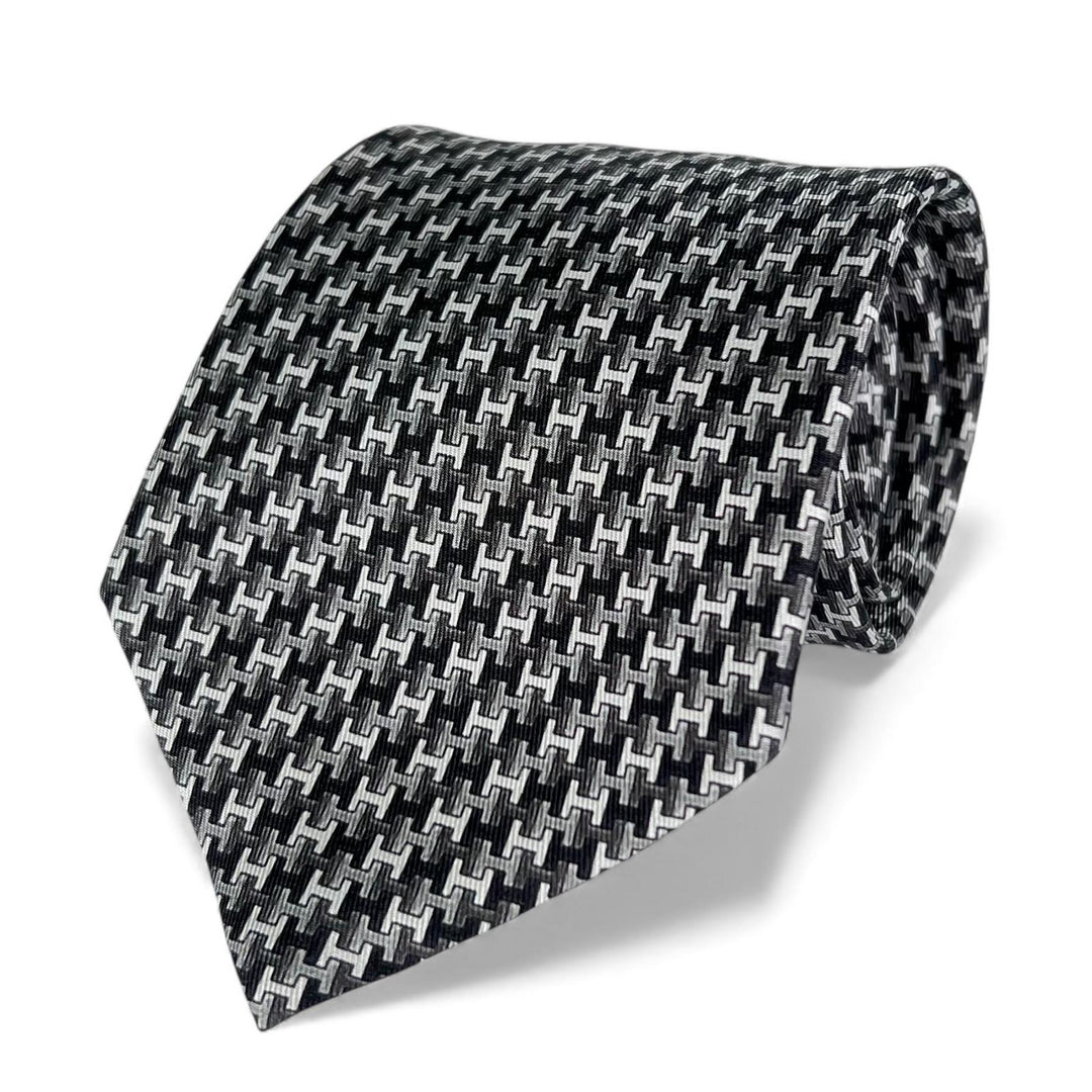 Pristine HERMES tie H logo total pattern gray silk mens 5425 OA