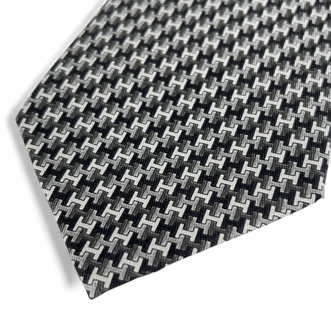 Pristine HERMES tie H logo total pattern gray silk mens 5425 OA