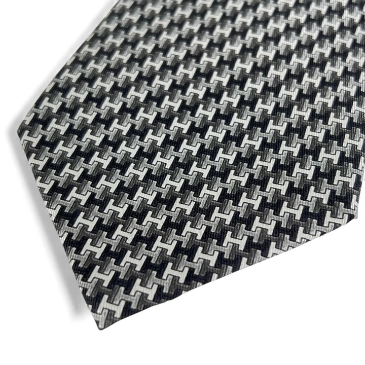 Pristine HERMES tie H logo total pattern gray silk mens 5425 OA