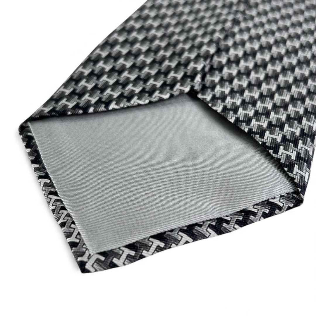 Pristine HERMES tie H logo total pattern gray silk mens 5425 OA