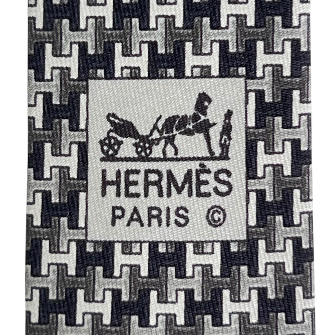 Pristine HERMES tie H logo total pattern gray silk mens 5425 OA