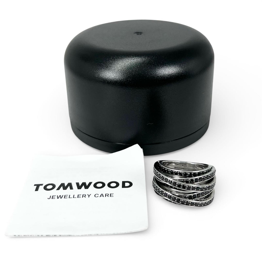 Great TOM WOOD Ring Cross Design Orb Ring Black spinel SV925 mens 56