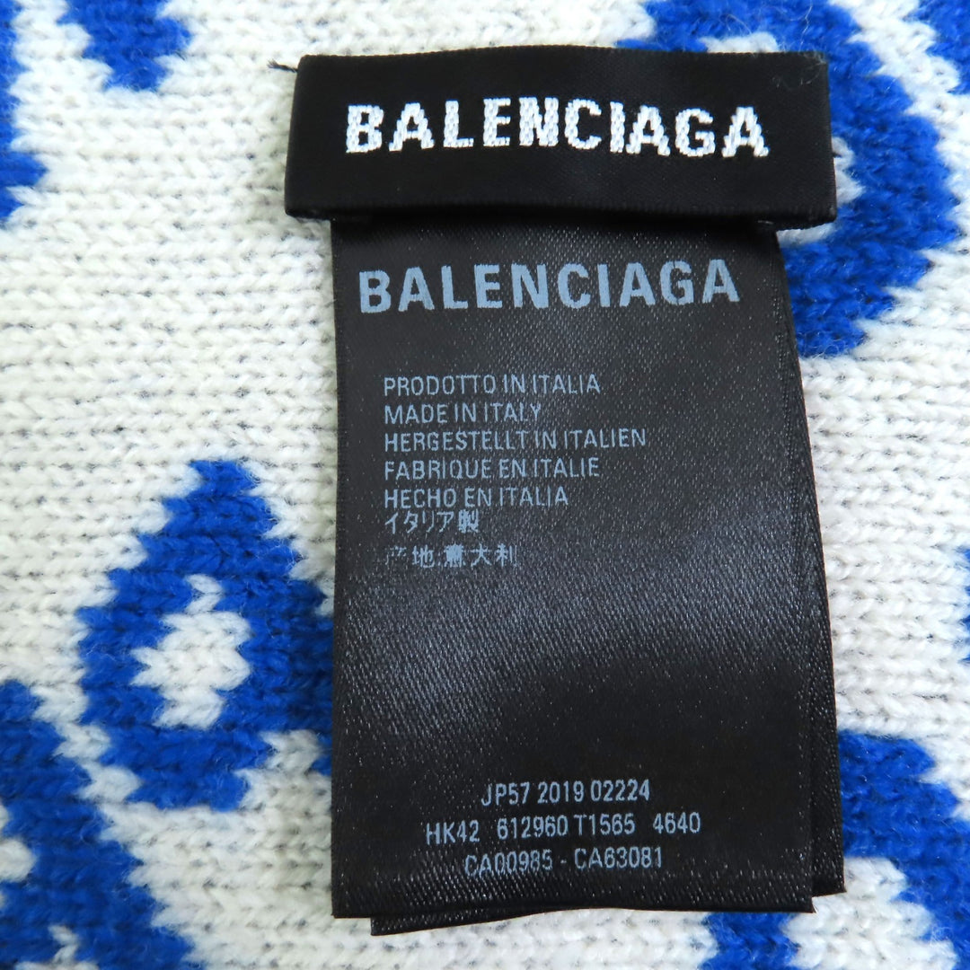 素晴らしい BALENCIAGA スカーフ 大きなジャカードロゴ ブルー ホワイト ウール レディース 612960
