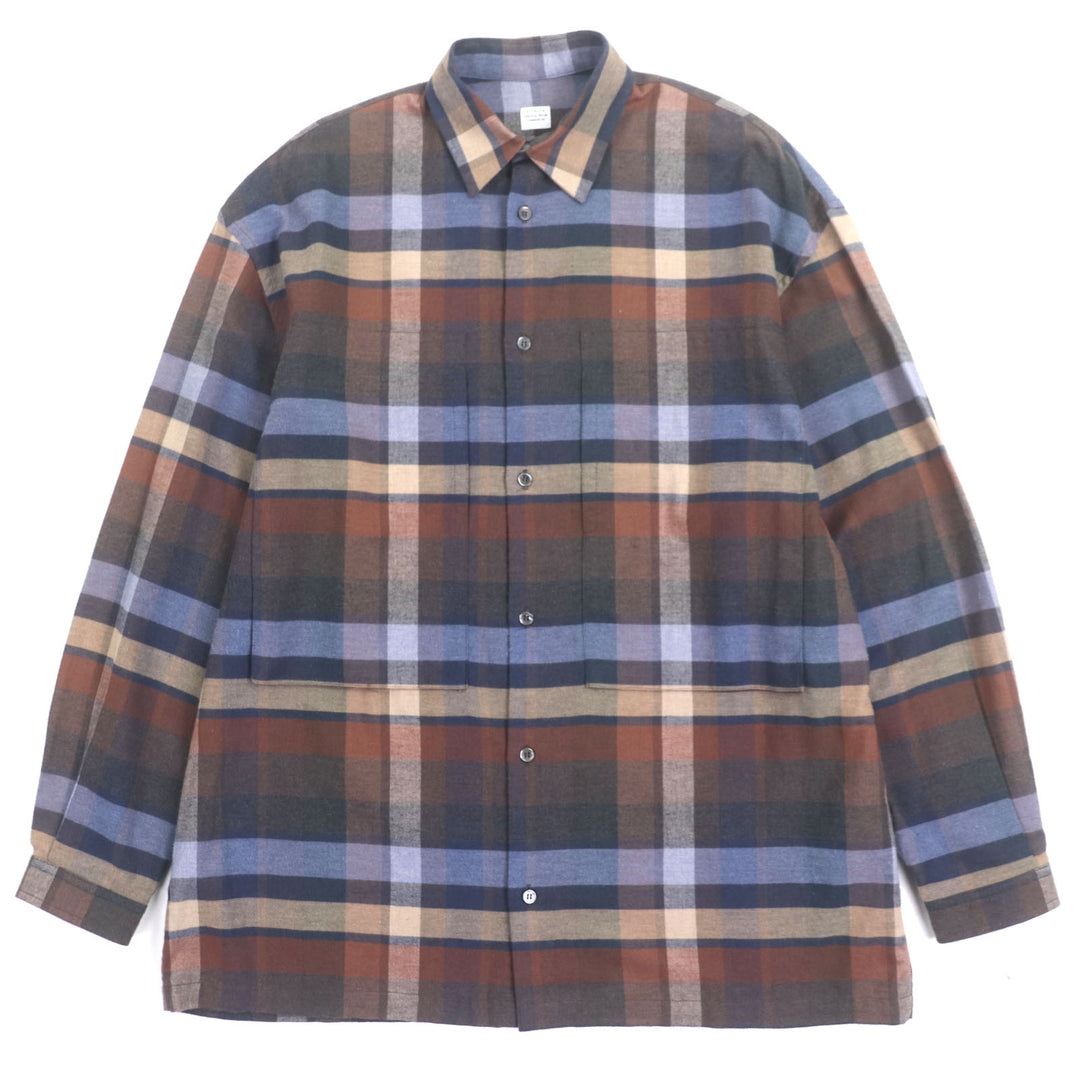 素晴らしい E.TAUTZ 長袖シャツ LINEMAN SHIRT NV ブラウン ネイビー コットン メンズ XS