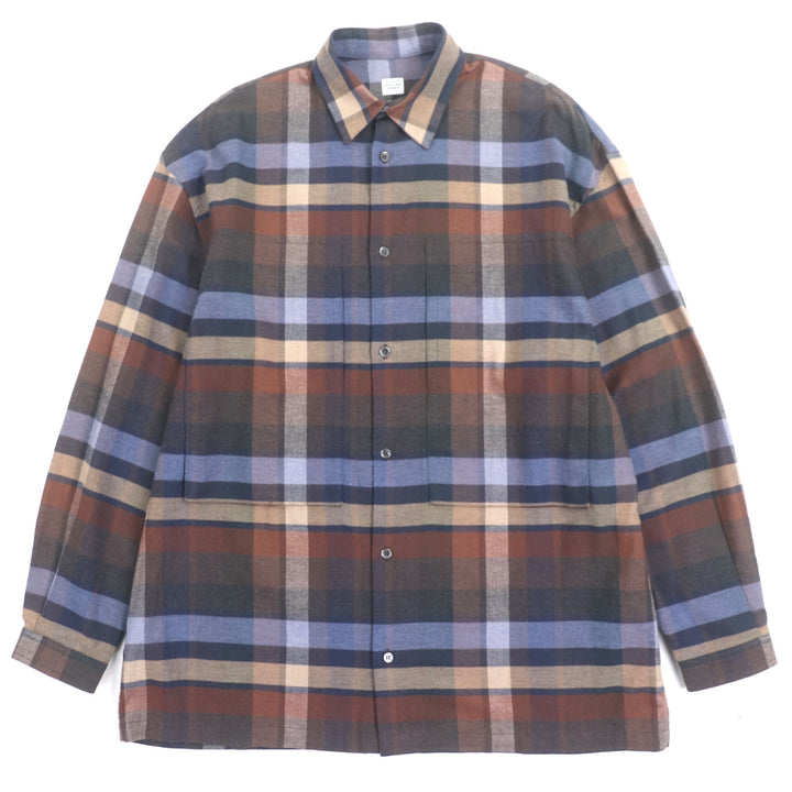 素晴らしい E.TAUTZ 長袖シャツ LINEMAN SHIRT NV ブラウン ネイビー コットン メンズ XS