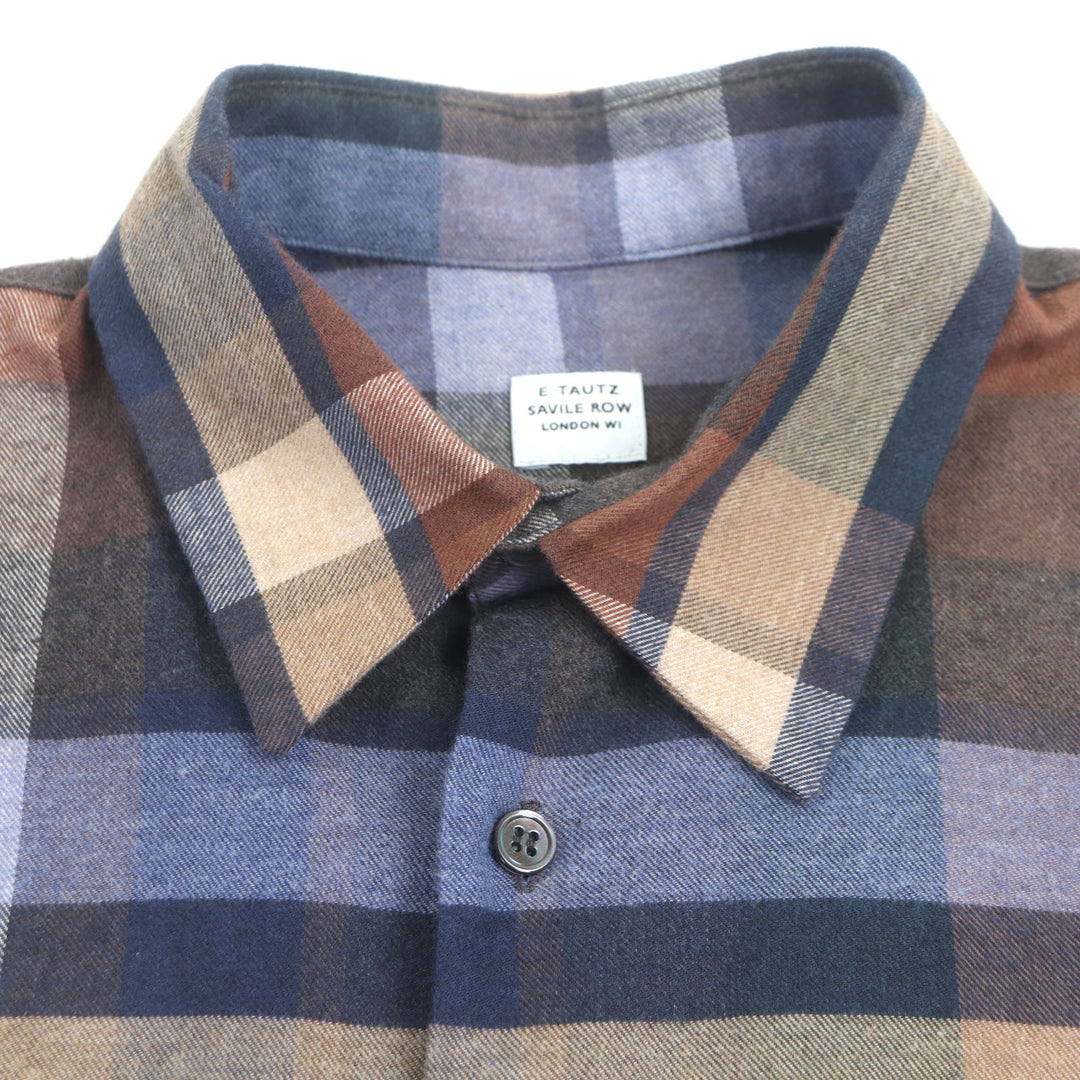 素晴らしい E.TAUTZ 長袖シャツ LINEMAN SHIRT NV ブラウン ネイビー コットン メンズ XS