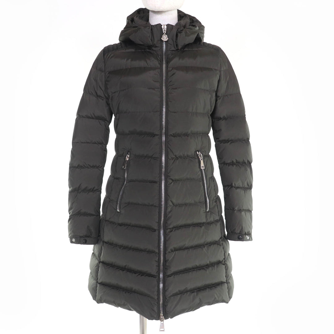 非常に良い MONCLER ダウンコート OROPHIN レザーロゴパッチ フード付き カーキ レディース 1