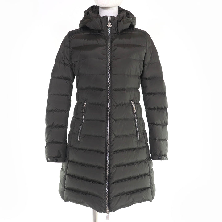 非常に良い MONCLER ダウンコート OROPHIN レザーロゴパッチ フード付き カーキ レディース 1