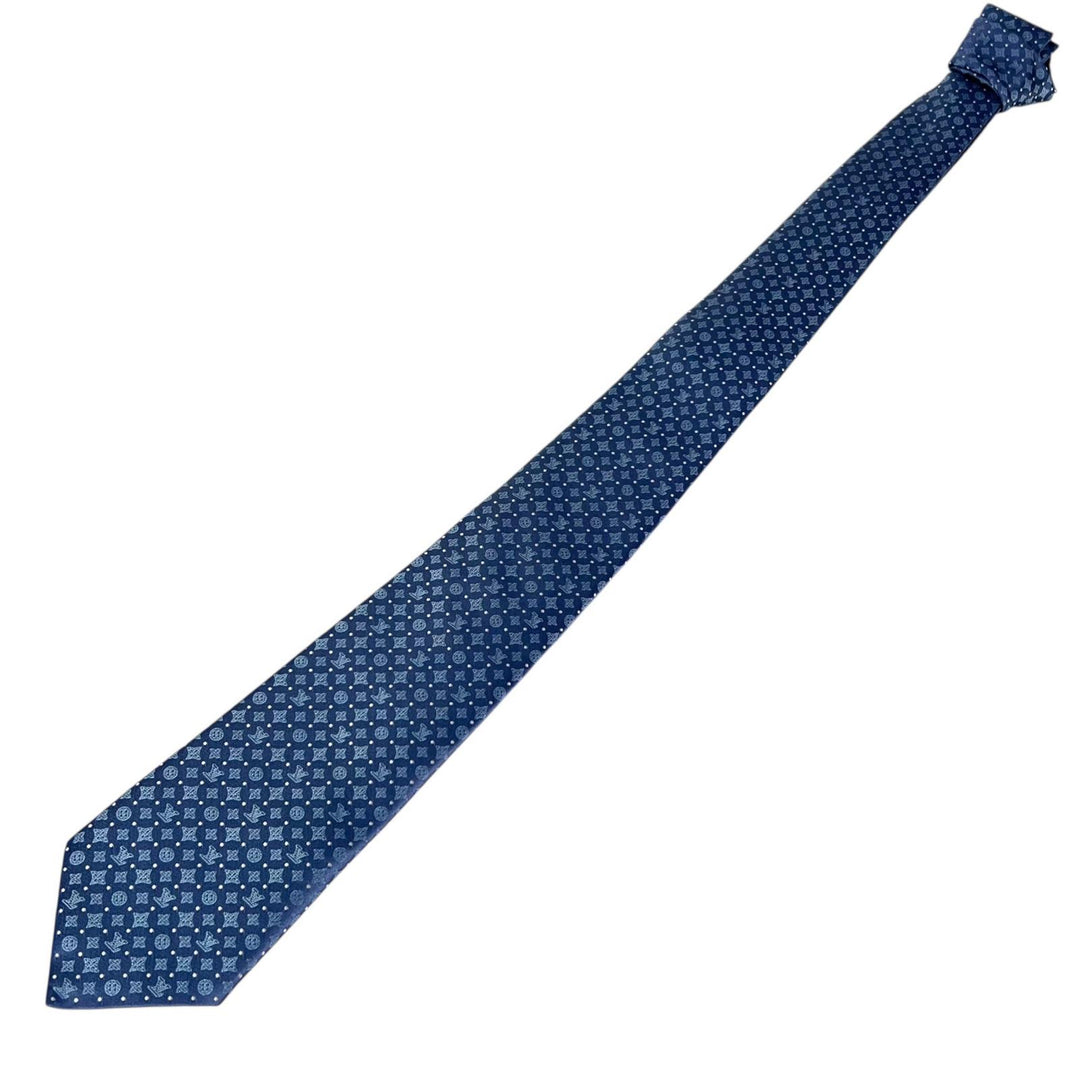 Excellent LOUIS VUITTON tie Monogram Shadow Dot 8cm blue mens M90831