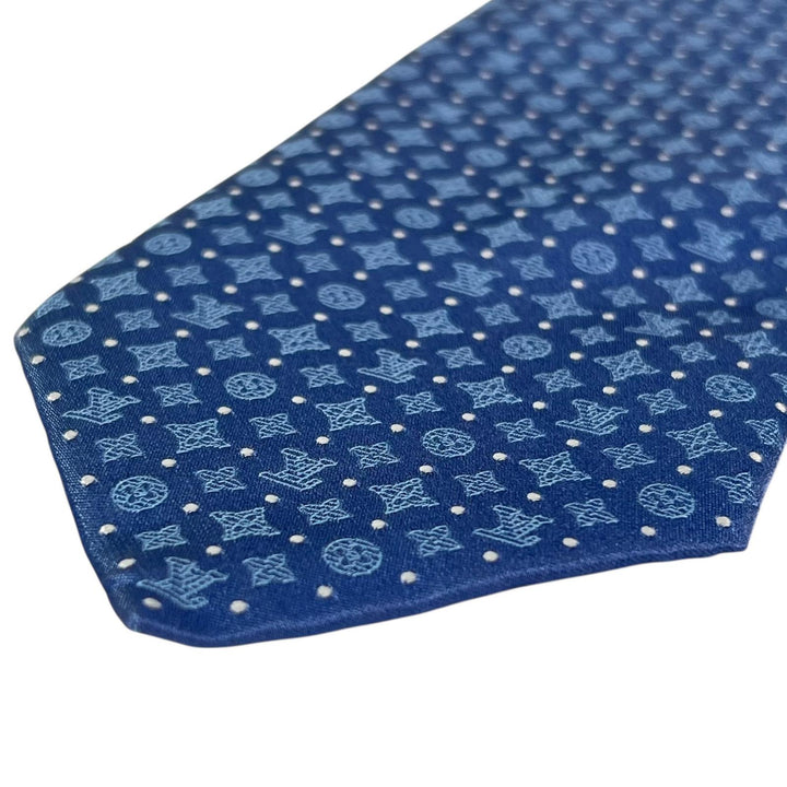 Excellent LOUIS VUITTON tie Monogram Shadow Dot 8cm blue mens M90831