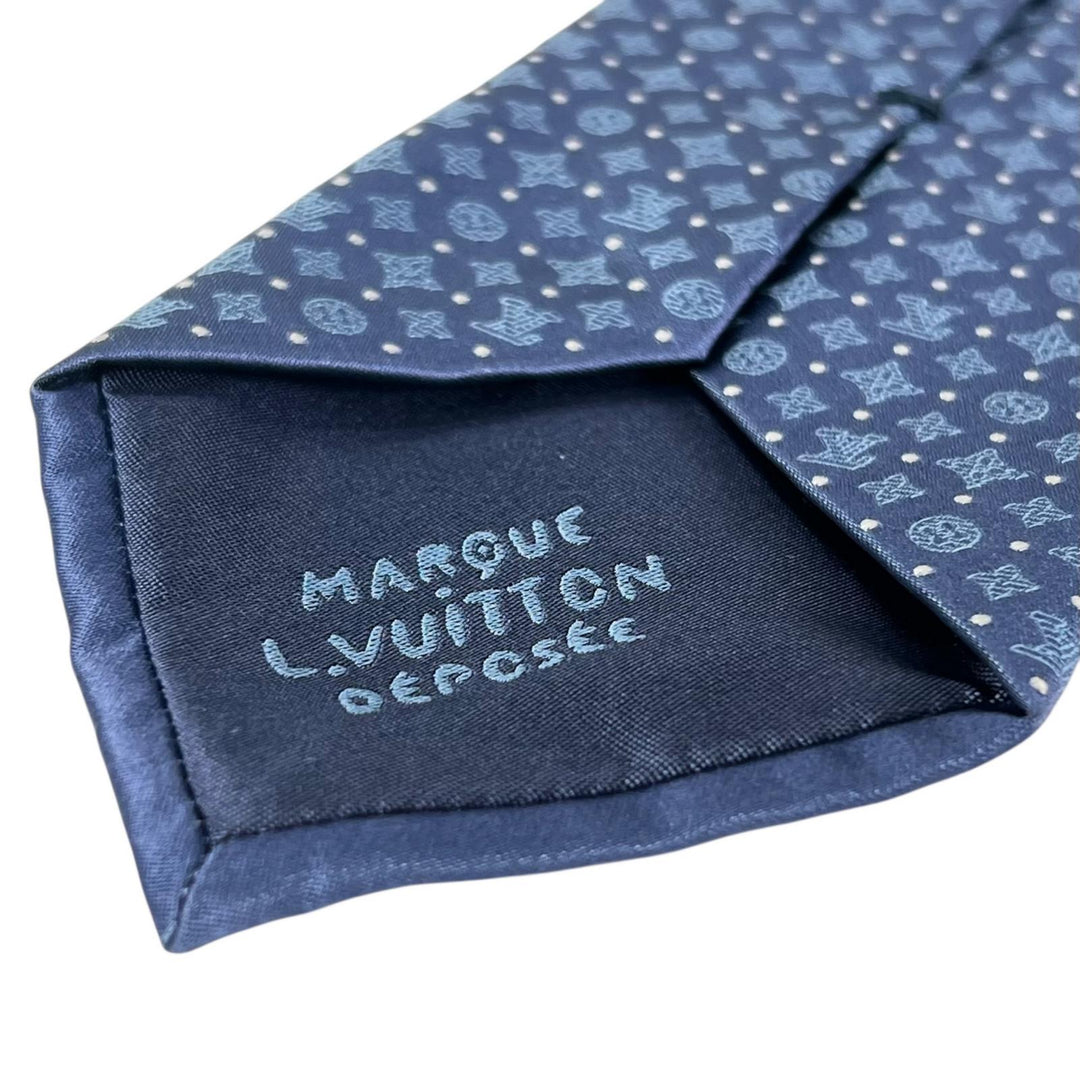 Excellent LOUIS VUITTON tie Monogram Shadow Dot 8cm blue mens M90831