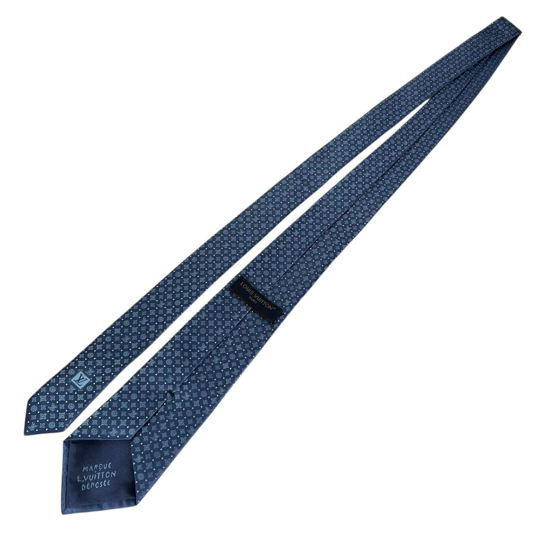 Excellent LOUIS VUITTON tie Monogram Shadow Dot 8cm blue mens M90831