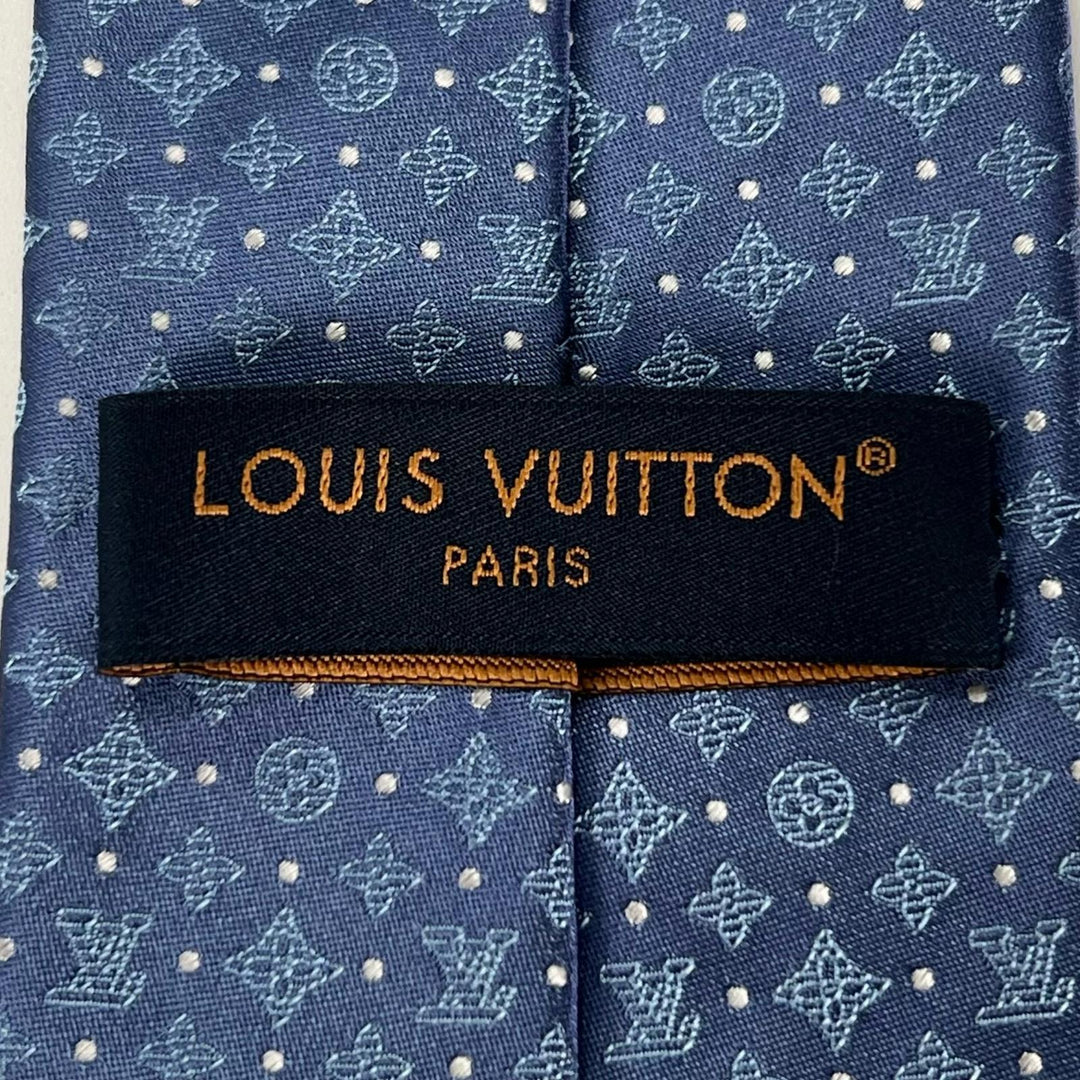 Excellent LOUIS VUITTON tie Monogram Shadow Dot 8cm blue mens M90831
