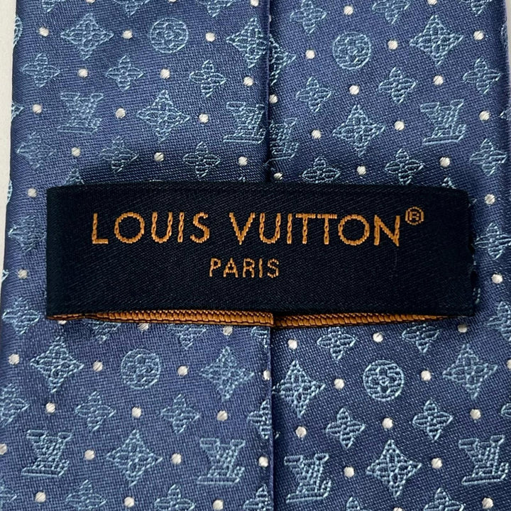 Excellent LOUIS VUITTON tie Monogram Shadow Dot 8cm blue mens M90831