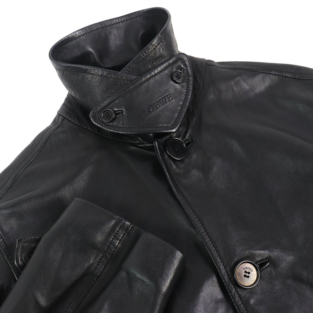 Very Good LOEWE Leather coat Anagram Embossed Logo Chin Strap Lamb black 48